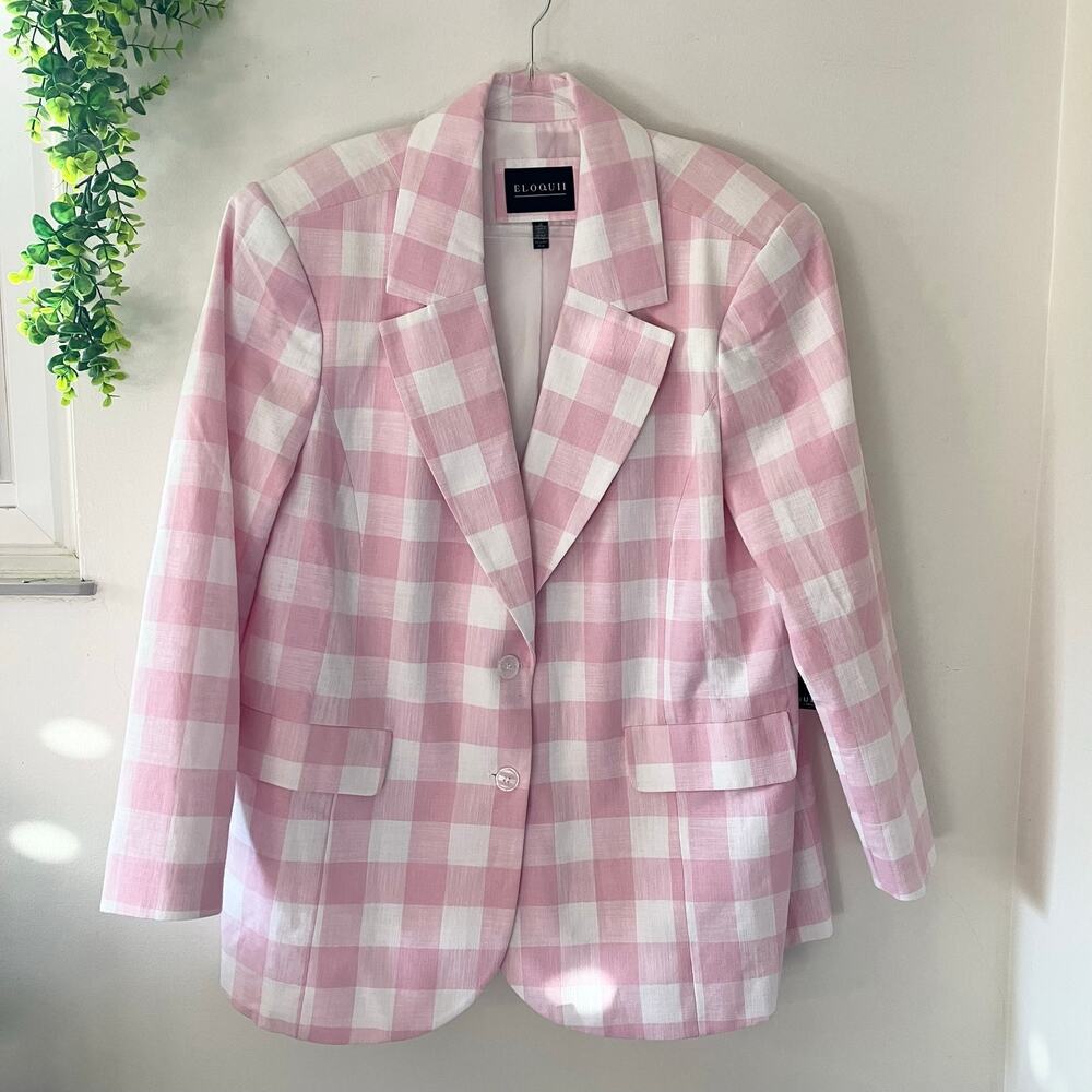Eloquii Oversized Plaid Blazer Nosegay Soft White Gingham Plaid
